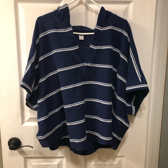 ☀️ Old Navy Short Sleeve Striped Slub Knit Terry Hoodie Size XL - Picture 3 of 11